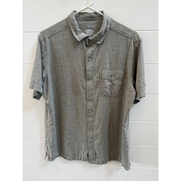 Kuhl Mens Size Medium Button Front Shirt Short Sleeve Gray Green - Picture 1 of 8